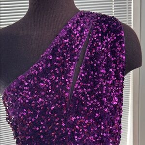 Glamorous One-Shoulder Sequin Dress in Deep Purple